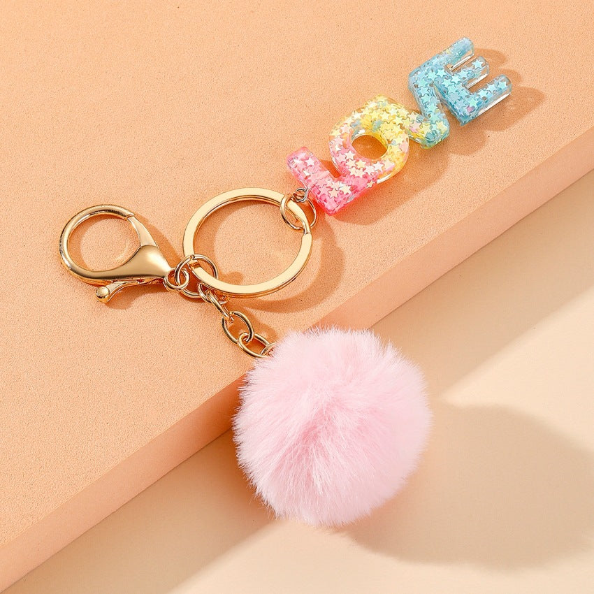 Wholesale Rainbow Color Gradient Letter Resin Crystal Keychain